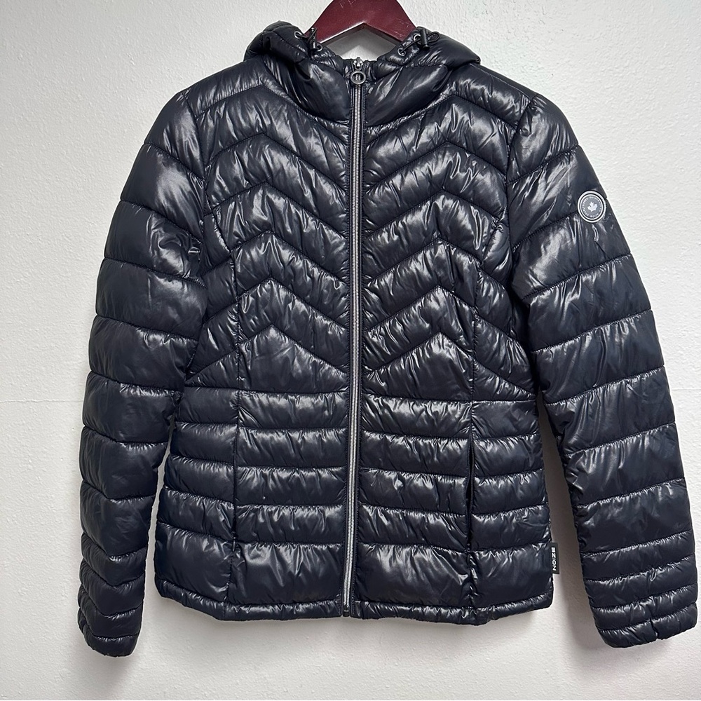 NOIZE Maisie Vegan Down Lightweight Puffer Hooded Jacket Women’s Sz Small Black